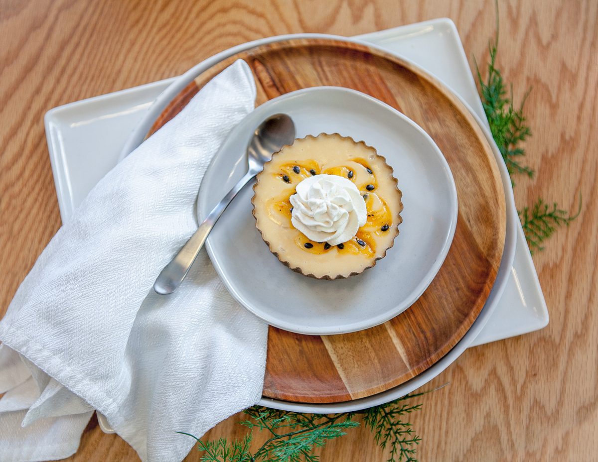 Passion fruit pie with whipped cream